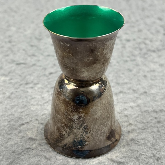 Vintage Reed & Barton Silverplate Double Jigger Red and Green Enamel #231 - Picture 3 of 12